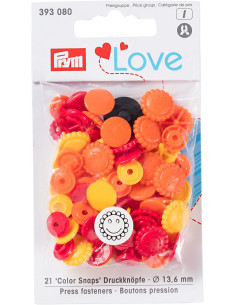 Set mit 21 Druckknöpfen Color Snaps Blumen 13,6 mm - Gelb, Rot und Orange