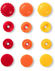 Set mit 21 Druckknöpfen Color Snaps Blumen 13,6 mm - Gelb, Rot und Orange 2