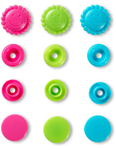 Set mit 21 Druckknöpfen Color Snaps Blumen 13,6 mm - Türkis, Grün und Fuchsia 2