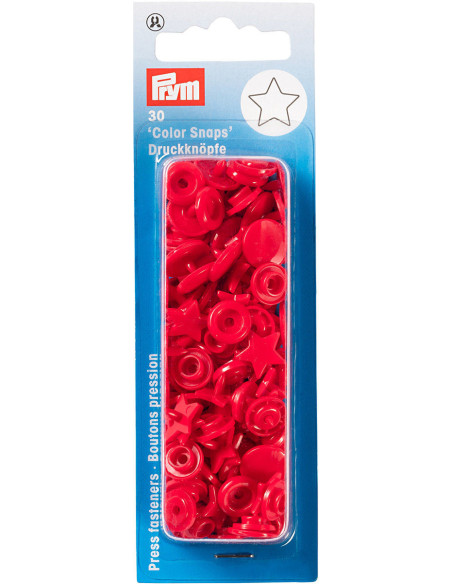 Set mit 30 Druckknöpfen Color Snaps Sterne 12,4 mm - Rot