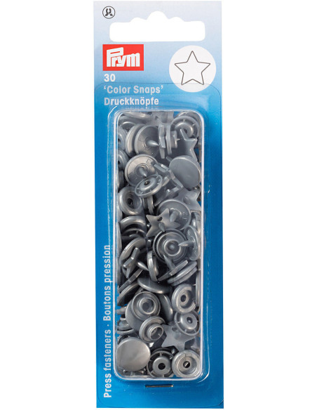 Set mit 30 Druckknöpfen Color Snaps Sterne 12,4 mm - Silbergrau