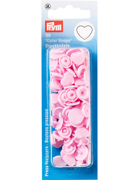 Set mit 30 Druckknöpfen Color Snaps Herzen 12,4 mm - Rosa