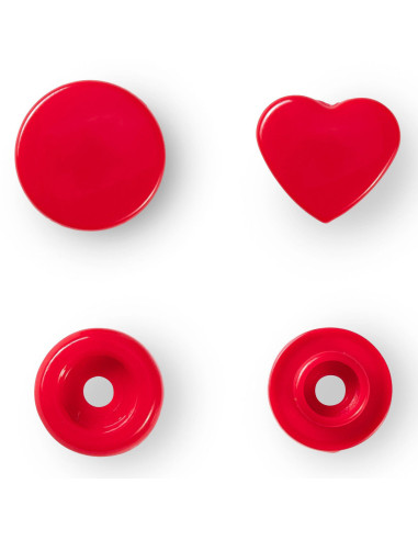 Set mit 30 Druckknöpfen Color Snaps Herzen 12,4 mm - Rot