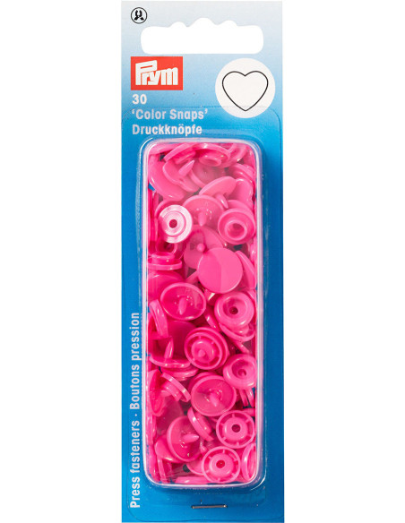 Set mit 30 Druckknöpfen Color Snaps Herzen 12,4 mm - Fuchsia