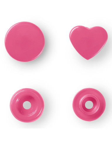 Set mit 30 Druckknöpfen Color Snaps Herzen 12,4 mm - Fuchsia
