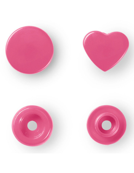 Set mit 30 Druckknöpfen Color Snaps Herzen 12,4 mm - Fuchsia