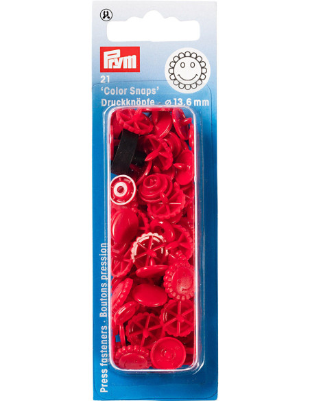 Set mit 21 Druckknöpfen Color Snaps Blumen 13,6 mm - Rot