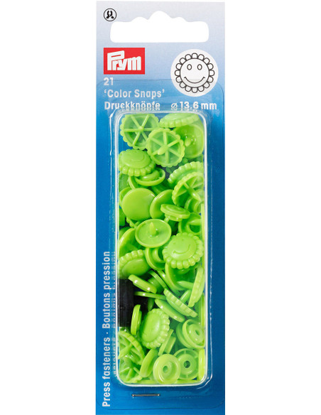 Set mit 21 Druckknöpfen Color Snaps Blumen 13,6 mm - Grün