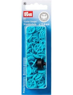 Set mit 21 Druckknöpfen Color Snaps Blumen 13,6 mm - Türkis