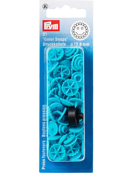 Set mit 21 Druckknöpfen Color Snaps Blumen 13,6 mm - Türkis
