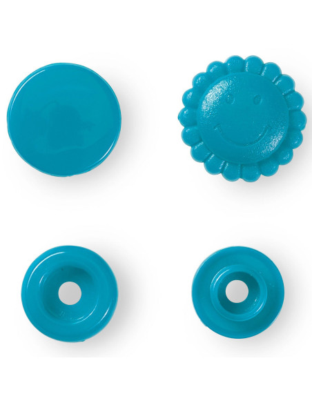 Set mit 21 Druckknöpfen Color Snaps Blumen 13,6 mm - Türkis