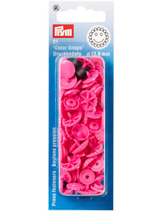Set mit 21 Druckknöpfen Color Snaps Blumen 13,6 mm - Fuchsia