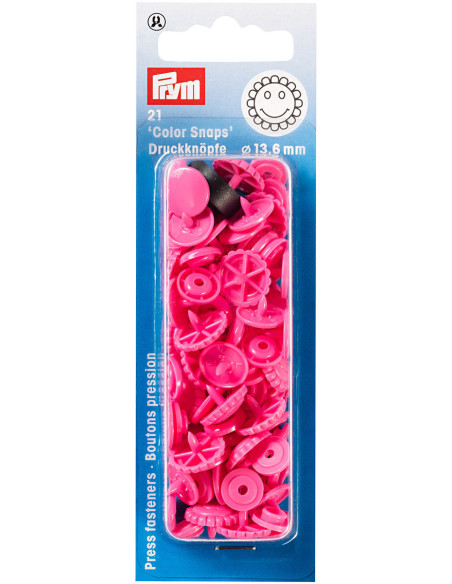 Set mit 21 Druckknöpfen Color Snaps Blumen 13,6 mm - Fuchsia