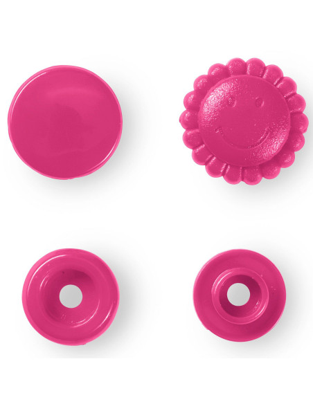 Set mit 21 Druckknöpfen Color Snaps Blumen 13,6 mm - Fuchsia