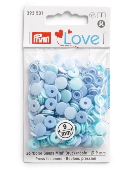 Set mit 36 Druckknöpfen Color Snaps Mini 9 mm - Blautöne