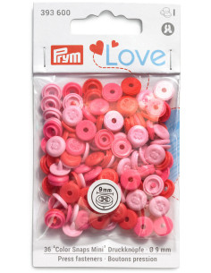 Set mit 36 Druckknöpfen Color Snaps Mini 9 mm Optik - Rosa, Fuchsia und Rot