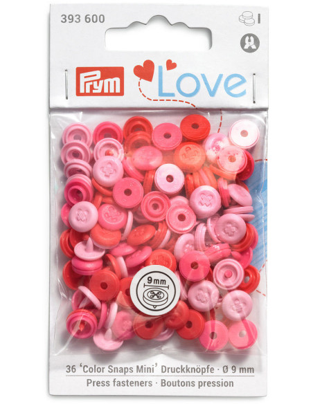 Set mit 36 Druckknöpfen Color Snaps Mini 9 mm Optik - Rosa, Fuchsia und Rot