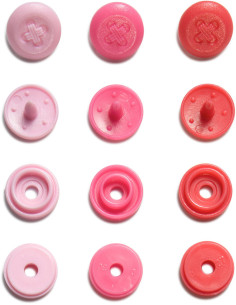 Set mit 36 Druckknöpfen Color Snaps Mini 9 mm Optik - Rosa, Fuchsia und Rot 2