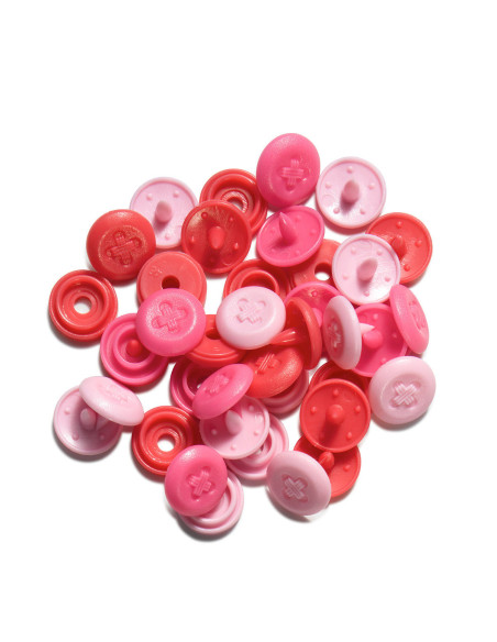 Set mit 36 Druckknöpfen Color Snaps Mini 9 mm Optik - Rosa, Fuchsia und Rot