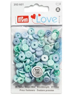 Set mit 36 Druckknöpfen Color Snaps Mini 9 mm Optik - Minze, Wassergrün und Blau