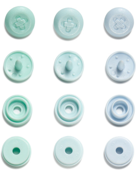 Set mit 36 Druckknöpfen Color Snaps Mini 9 mm Optik - Minze, Wassergrün und Blau