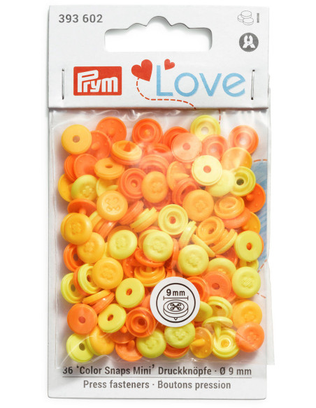 Set mit 36 Druckknöpfen Color Snaps Mini 9 mm Optik - Gelb, orangegelb und orange