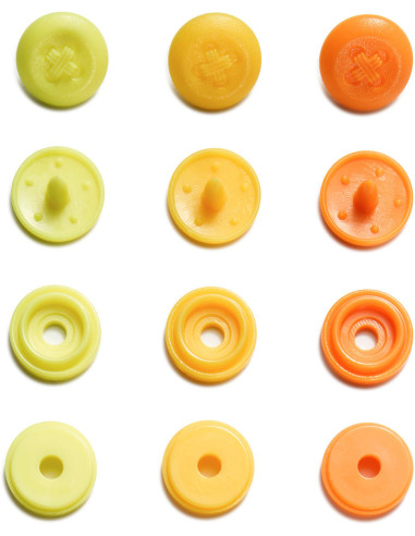 Set mit 36 Druckknöpfen Color Snaps Mini 9 mm Optik - Gelb, orangegelb und orange