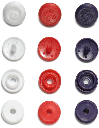 Set mit 36 Druckknöpfen Color Snaps Mini 9 mm Optik - Blau, Weiß und Rot