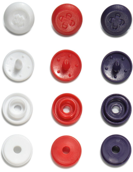 Set mit 36 Druckknöpfen Color Snaps Mini 9 mm Optik - Blau, Weiß und Rot