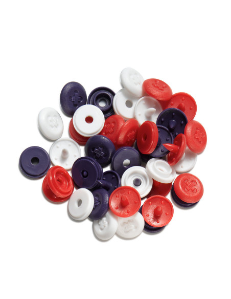 Set mit 36 Druckknöpfen Color Snaps Mini 9 mm Optik - Blau, Weiß und Rot