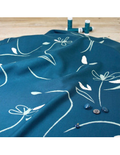 Petrolblauer Viskose-Twill Bloom - Églantine & Zoé