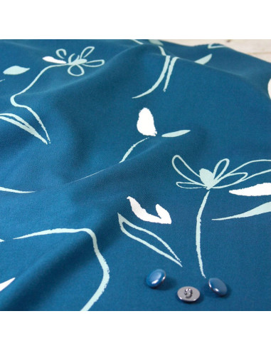 Petrolblauer Viskose-Twill Bloom - Églantine & Zoé