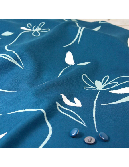 Petrolblauer Viskose-Twill Bloom - Églantine & Zoé