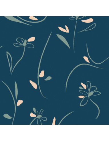 Petrolblauer Viskose-Twill Bloom - Églantine & Zoé