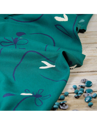 Smaragdgrüner Viskose-Twill Bloom - Églantine & Zoé