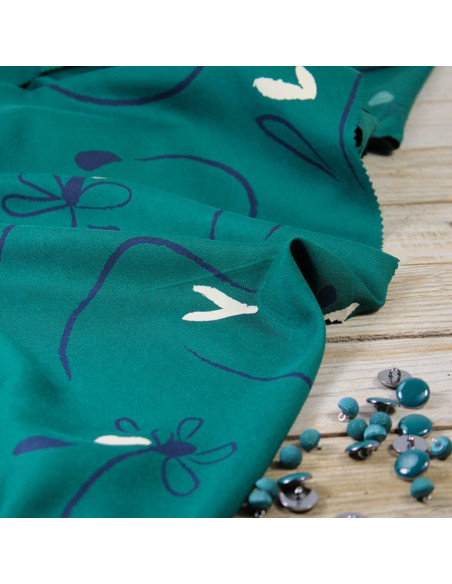 Smaragdgrüner Viskose-Twill Bloom - Églantine & Zoé