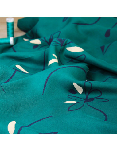 Smaragdgrüner Viskose-Twill Bloom - Églantine & Zoé