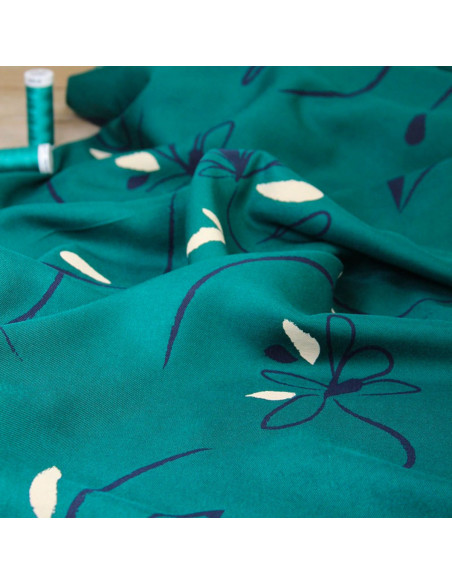 Smaragdgrüner Viskose-Twill Bloom - Églantine & Zoé