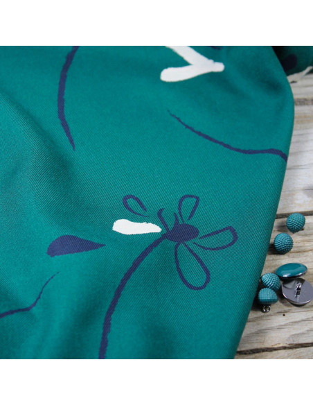 Smaragdgrüner Viskose-Twill Bloom - Églantine & Zoé