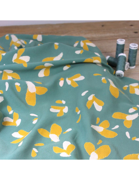 Viscose-Popeline-Stoff Pétali Salbeigrün - Églantine & Zoé