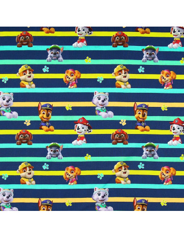 Jersey-Stoff Paw Patrol - Charaktere und bunte Linien