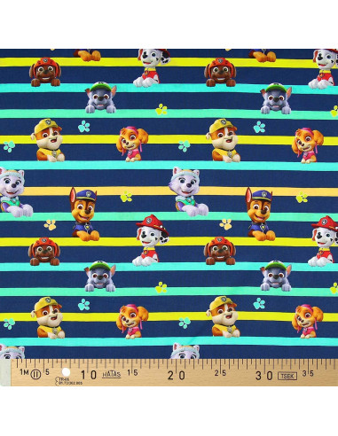 Jersey-Stoff Paw Patrol - Charaktere und bunte Linien