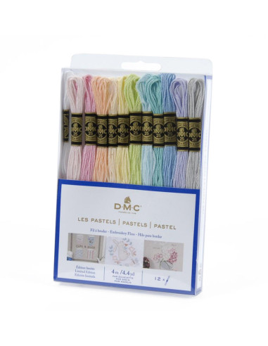 Pack mit 12 Stickgarn-Strängen mouliné DMC - Die Pastellfarben