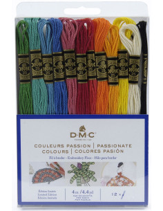 Pack mit 12 Stickgarn-Strängen DMC Mouliné - Farben Leidenschaft
