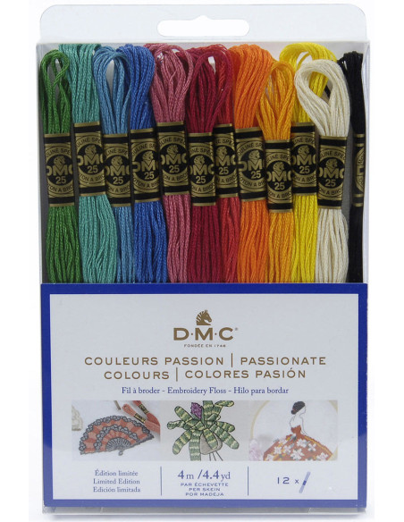 Pack mit 12 Stickgarn-Strängen DMC Mouliné - Farben Leidenschaft
