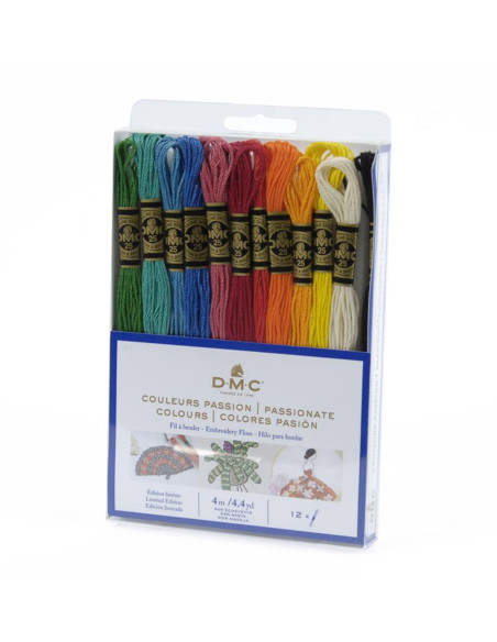 Pack mit 12 Stickgarn-Strängen DMC Mouliné - Farben Leidenschaft