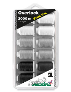 Schachtel mit 12 Kegeln für Overlock Aerolock Nr. 180 Madeira - Schwarz und Weiß