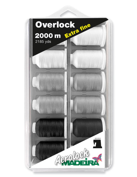 Schachtel mit 12 Kegeln für Overlock Aerolock Nr. 180 Madeira - Schwarz und Weiß