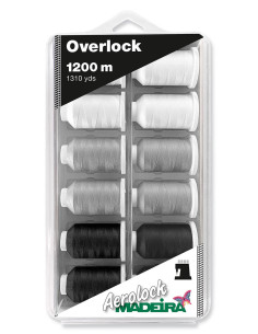 Schachtel mit 12 Kegeln für Overlock Aerolock Nr. 125 Madeira - Schwarz und Weiß