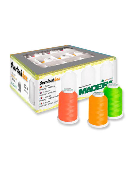 Schachtel mit 12 Kegeln für Overlockmaschine Overlockbox Madeira - Neonbox
